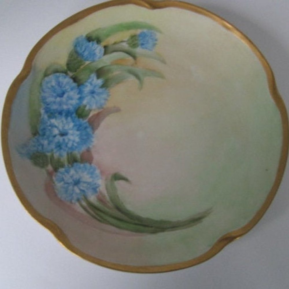 Blue Carnation Hand Painted China Plate Floral Plates for walls Cabinet Plates